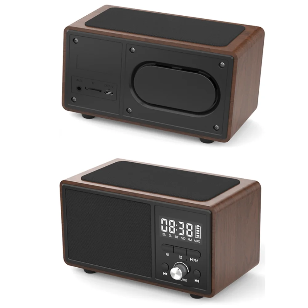 

Innovative Design Portable Cube Clock BT Speaker with qi Wireless Charging Outdoor Stereo MDF Speakers