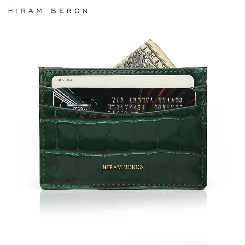 

Hiram Beron Glossy Green Italian men card holder leather OEM service