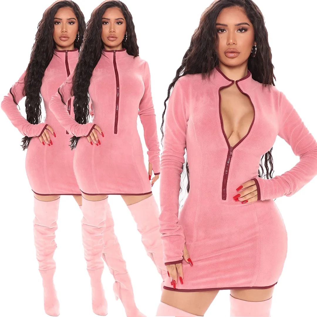 

Women's new fashion Hand knitted Knit Skirt zipper skirt sexy long sleeve bodycon dress