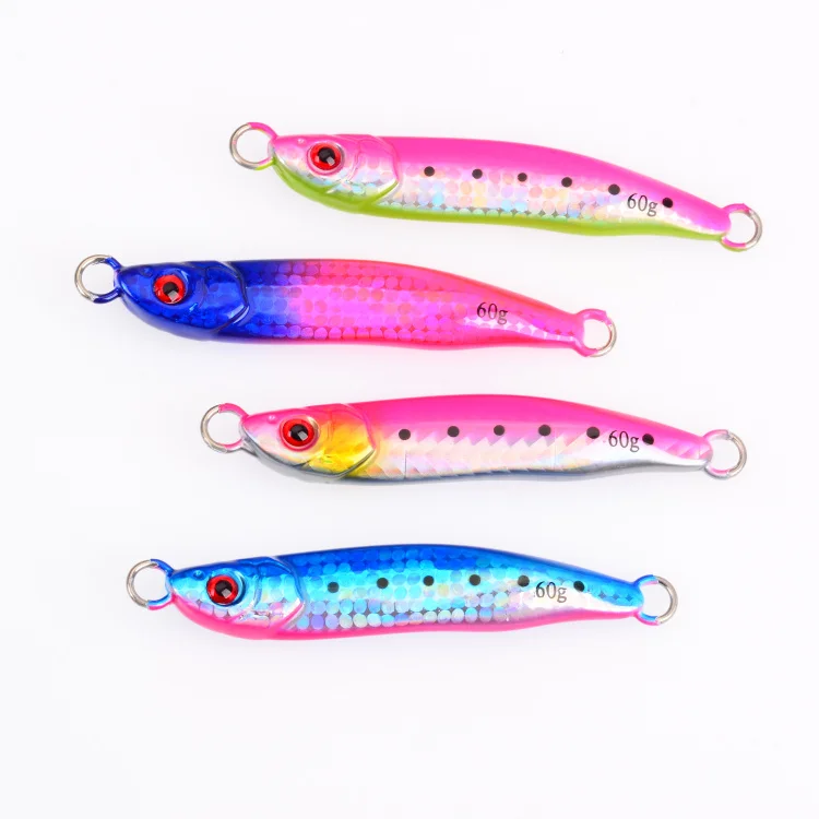 

Hot Sale Top Seller 20g, 40g, 60g, 80g Jigging Lure Metal Fishing Lures Lead Casting Jig Lures Seawater Fishing, 4 colours available/unpainted/customized