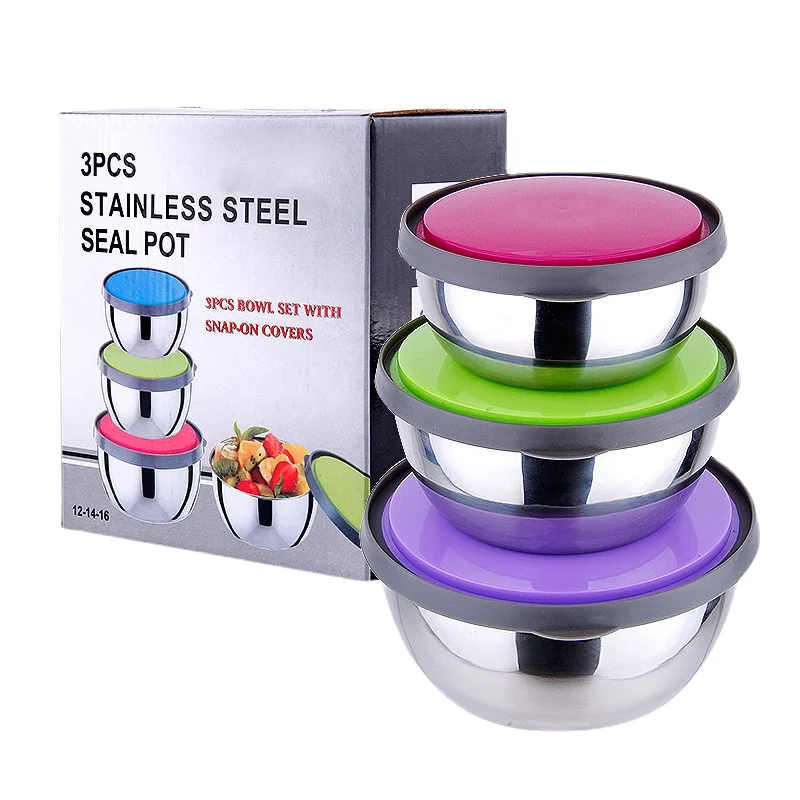 

12cm 14cm 16cm 3 Pieces Stainless Steel Bowl Three Piece Set of Fresh-keeping Box Set Food Container