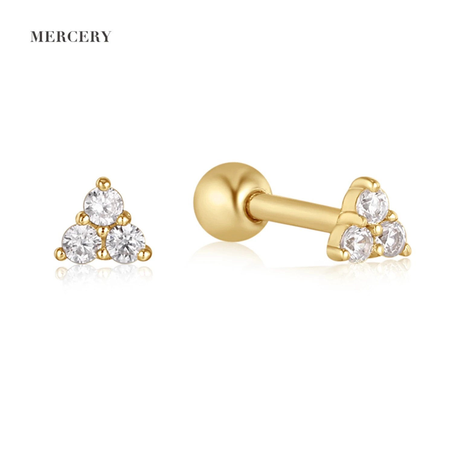 

Mercery Ladies Transparent White Zirconia Earrings 925 Silver Earrings 14K Gold Plated Triangle Earrings