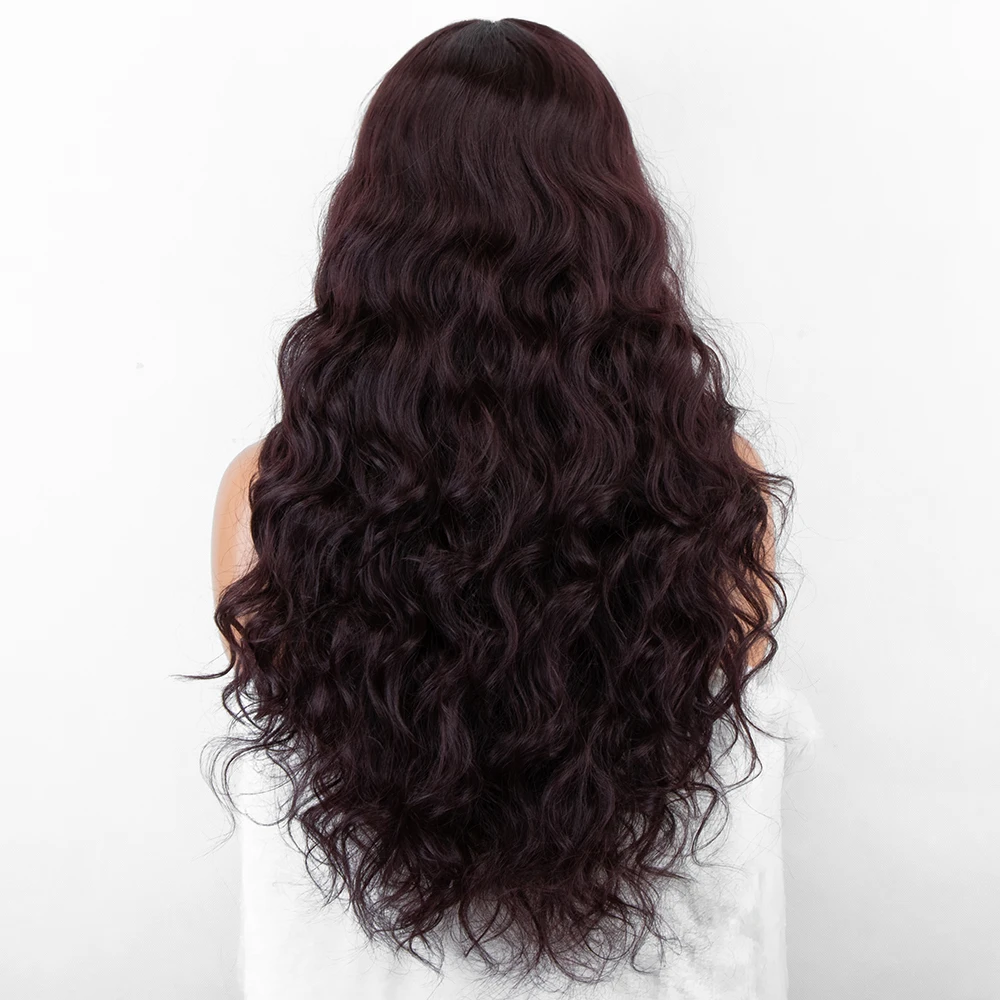 

Aliblisswig Natural Looking 99J Burgundy Extra Long Wavy Middle Part Heat Friendly Fiber Hair None Lace Synthetic Wigs