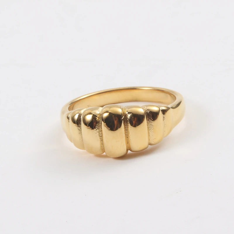 

Wholesale Custom Logo 18K Gold Plated Stainless Steel Chunky Twisted Croissant Dome Ring Women Fashion Jewelry, Gold, silver, rose gold, black
