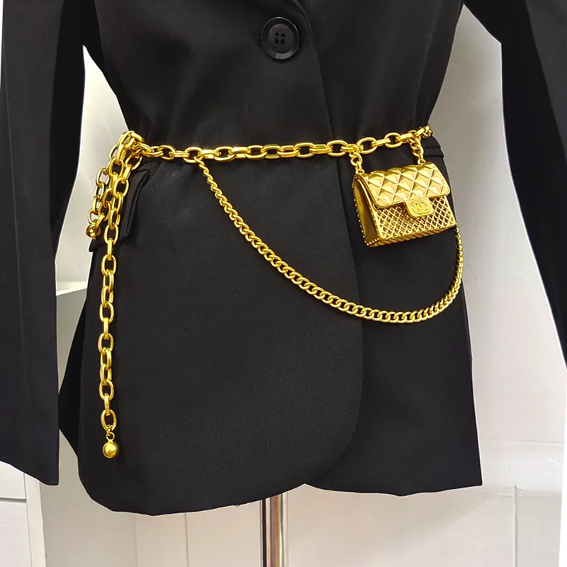 

2022 Punk Gold Chain Motorcycle metal Fanny Pack Waist Bag For Girls, Glod