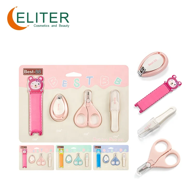 

Eliter Amazon Hot Sell In Stock Eco-friendly 4-in-1 Baby Somm Set Baby Care Grooming Set Cute Manicure Set With Cardboard Pack