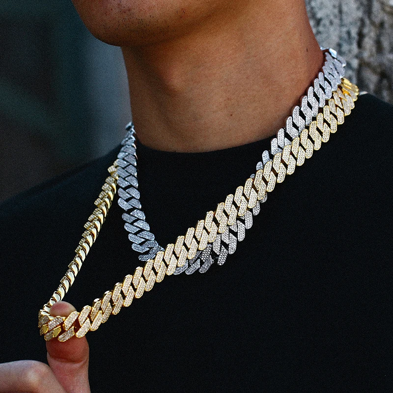 

Hip Hop Jewelry Men Und Women Cuban Necklace White Gold Cuban Link Multi Layer Iced Out 18mm Chain Men Gold Platedsilver Plated