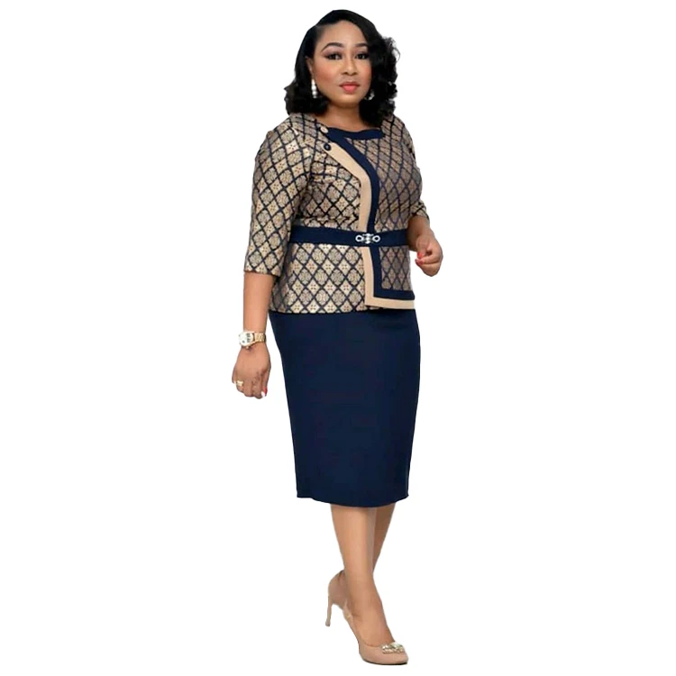 

New Arrival Plus size Woman Clothes Turkey Office Ladies Top and Skirt Plus Size Suit, As picture show