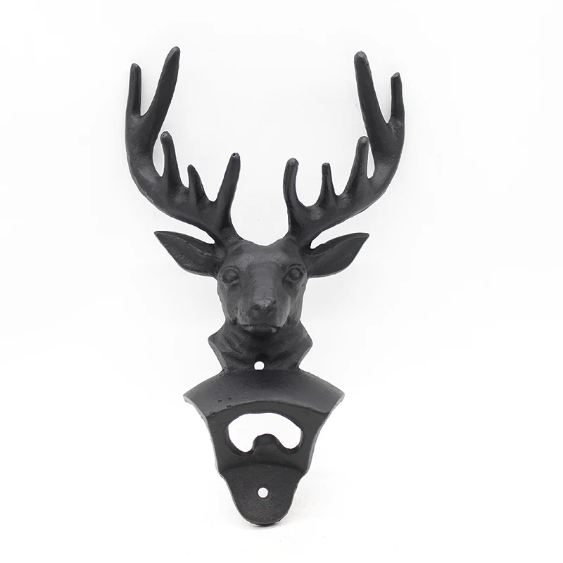 

high quality customized logo wall mounted cast iron metal deer head bottle opener for kitchen decor wholesale cheap bar supply, Antique green