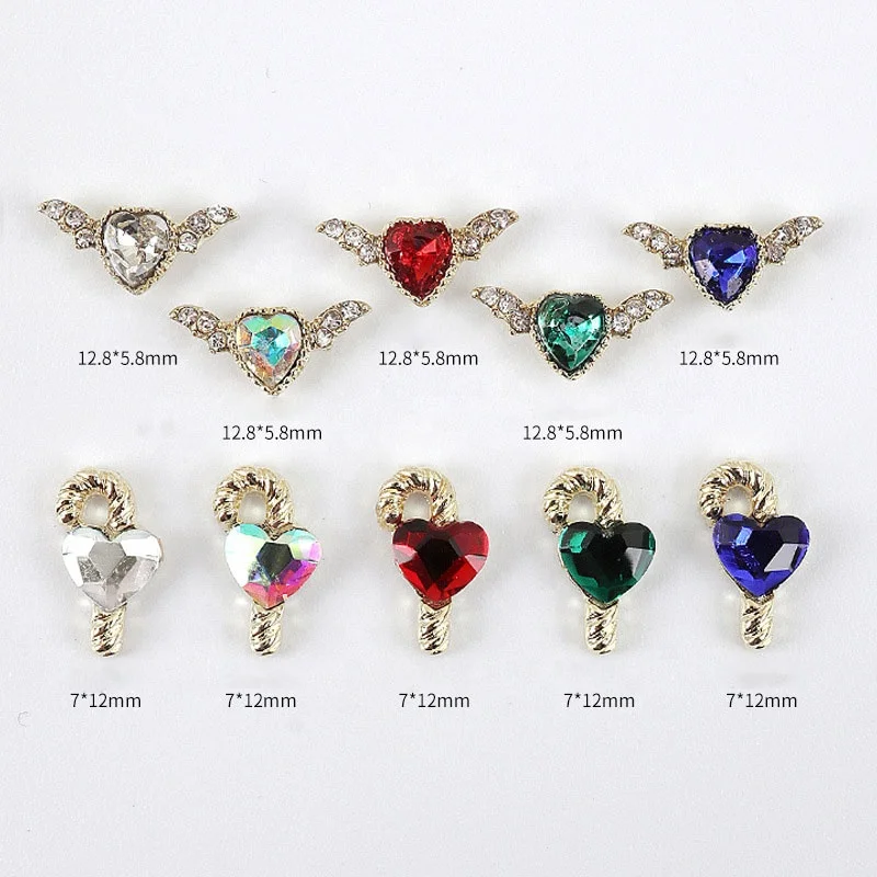 

Paso Sico Colorful Heart Stone Nail Accessories Lollipop Candy Design Flying Love Glass Alloy Nail Charms