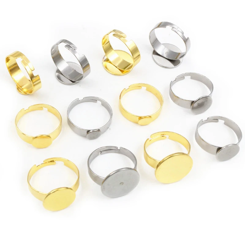 

10pcs 6/8/10/12/14/15mm Stainless Steel Gold Plated Adjustable Ring Settings Blank BaseFit 8-15mm Glass Cabochons DIY Rings