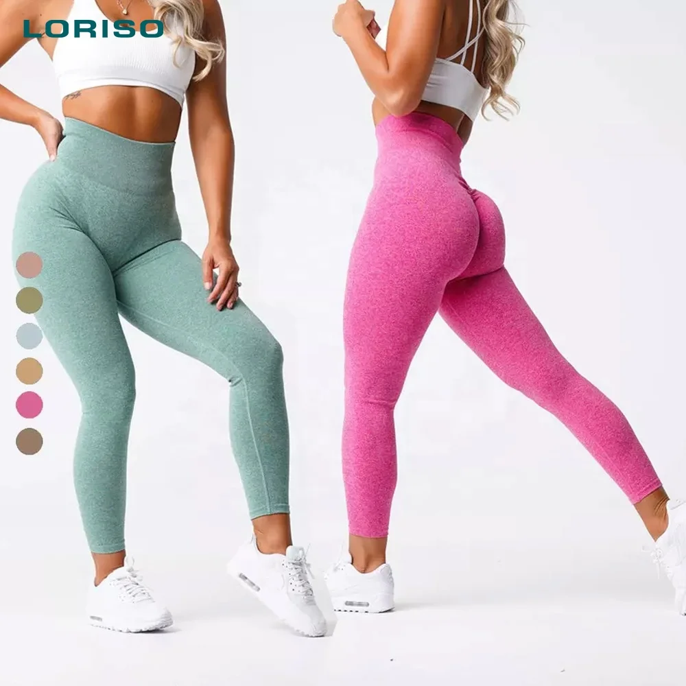 

Women tummy control knitted seem less scrunch nvgtn solid contour seamless leggings