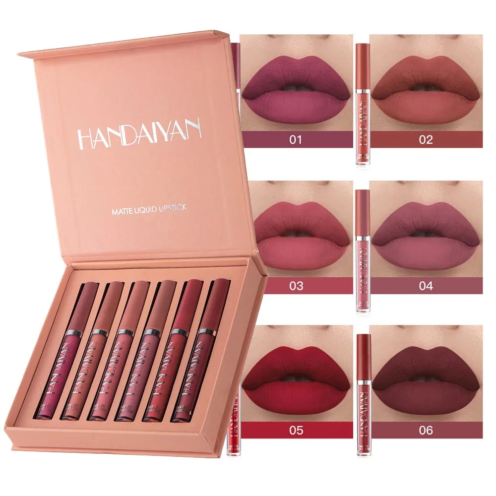 

HANDAIYAN Private Label 6 Colors Lip Gloss Waterproof Cosmetic Matte Lipgloss Gift Sets Liquid Lipstick Set