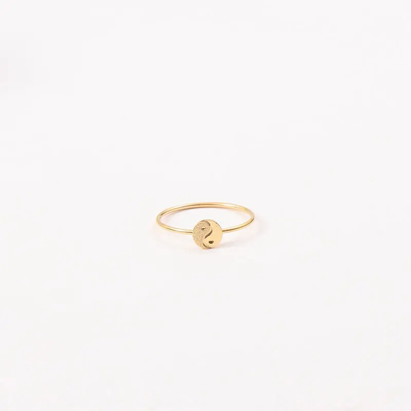 

Joolim Jewelry Wholesale 18K Gold Plated Sand Finish Tai Chi Stainless Steel Rings for Women Dainty Rings