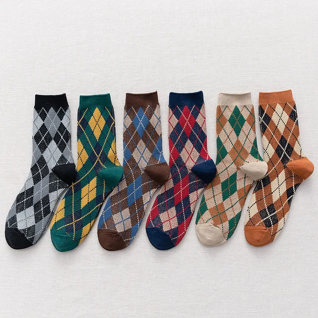 

Novelty fashion double cylinder men argyle socks Causal formal dress business socks, 6colors/custom