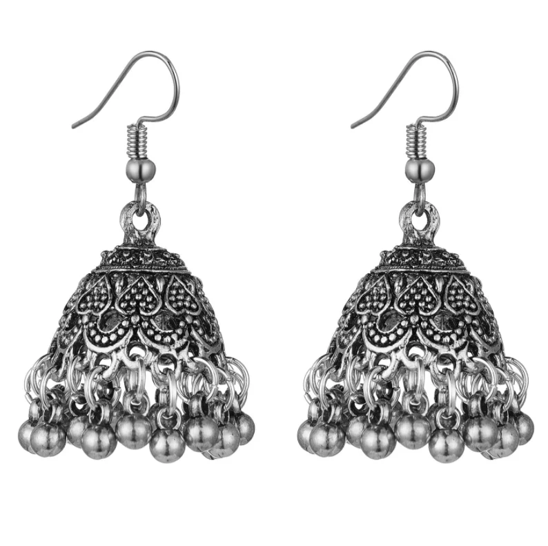 

Indian vintage classic alloy bell earrings Bohemia ethnic travel souvenir earrings, Gold silver