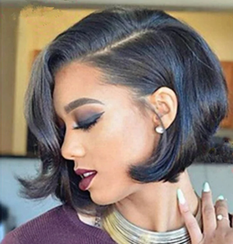 

Wholesale Short Pixie Cut Bob Black Hair Remy Brazilian Human Hair Lace Front Wig