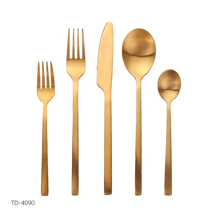 

over 10 color choose matte pvd stainless steel golden cutlery set bulk gold flatware, Gold,black