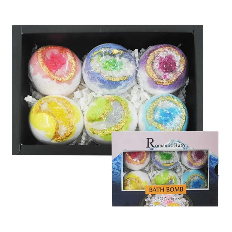 

Shimmer Luxury Gift Set Wholesale Fizzy Crystal Natural Organic Shimmer Glitter Sea Salt Series Bath Bombs, Colorful
