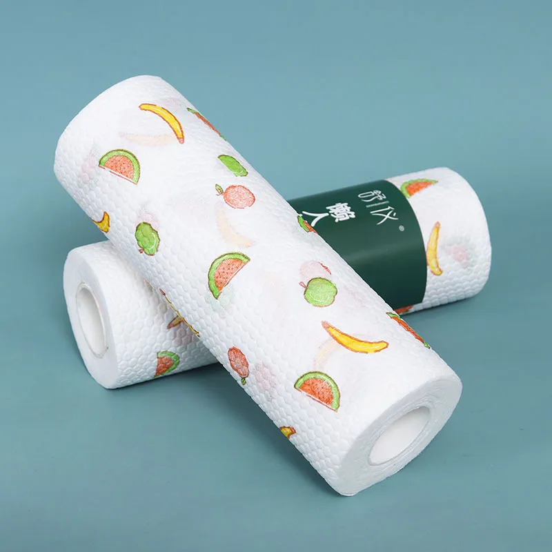 

Disposable Thicken Food Oil Absorbing Kitchen Reusable Printed Dry Wet Cleaning Paper Towels Washcloth Dish Cloth Non Woven Rag, White, fruit, tableware
