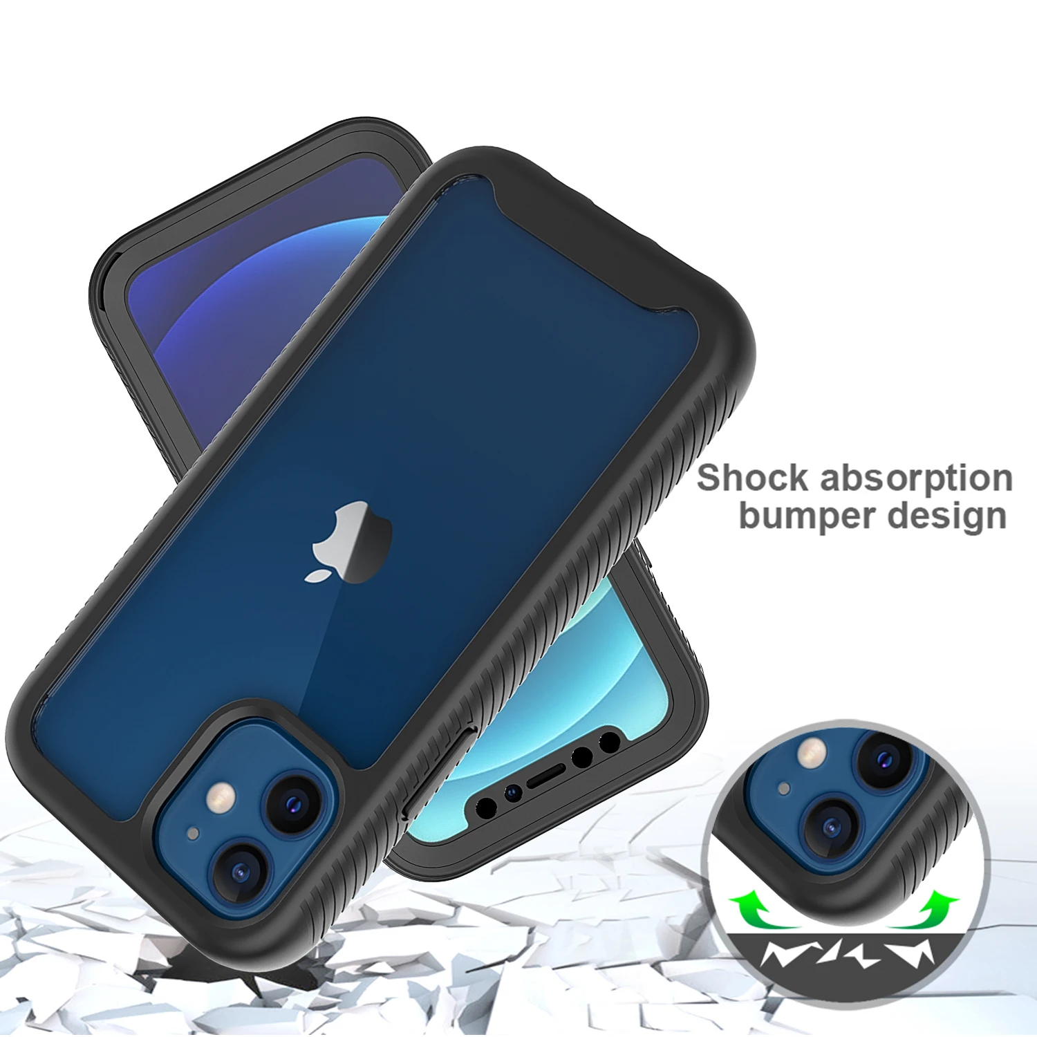 For iPhone 12 360 Case Built in Screen Protector Shockproof Armor Hybrid TPU PC Cover Mobile Phone Case for iPhone 12