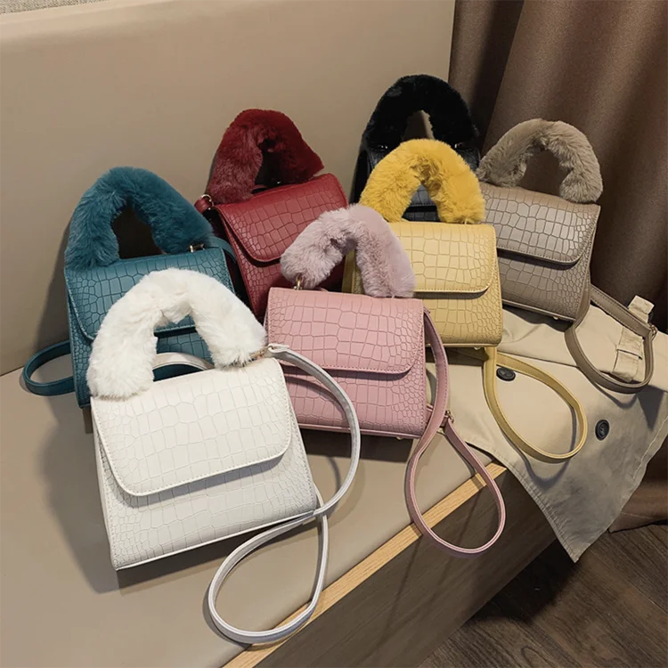 

Winter Luxury Trend Plush Tote Fashion Purses and Handbags for Women, White/yellow/red/khaki/blue/black/pink