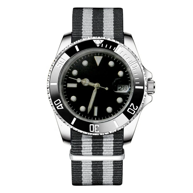 

sublimation watch Automatic Black Aseptic Dial Ceramic Rotating Bezel Nylon Bracelet Men's Mechanical Watch