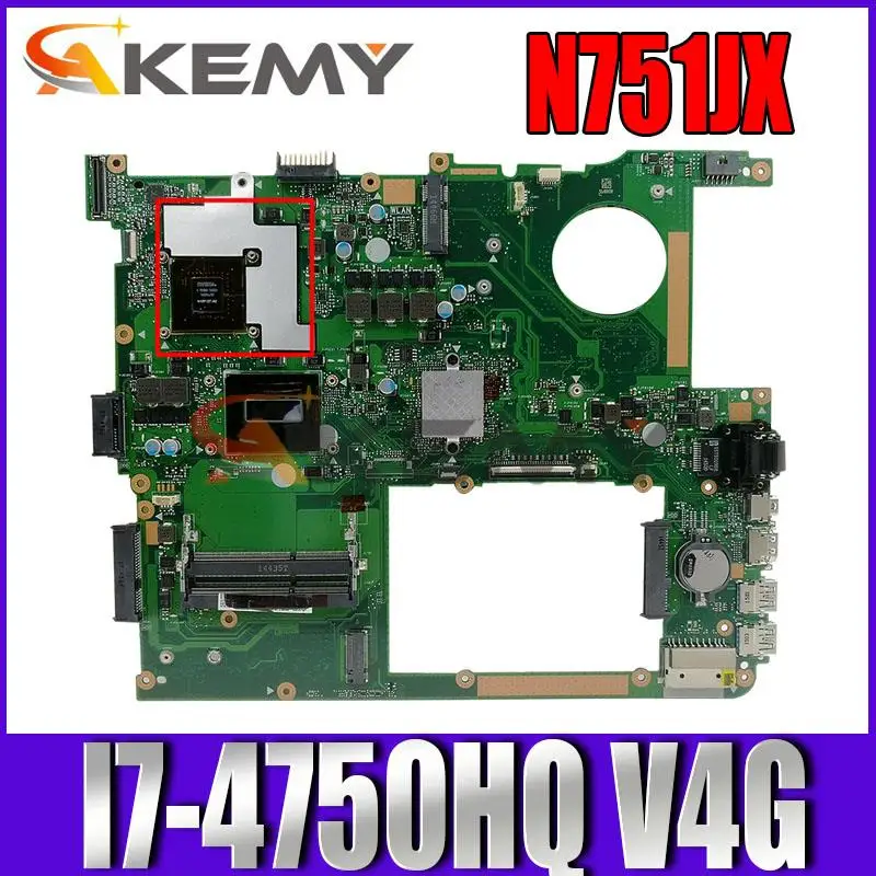 

N751JX original mainboard For asus N751J N751JX N751JK laptop motherboard mainboard with I7-4750HQ GTX950M-4GB tested full 100%