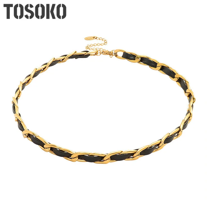 

Stainless Steel Jewelry Leather Rope Wear Ring Chain Clavicle Chain Exaggerated Cool Necklace Link Chain For Female P884