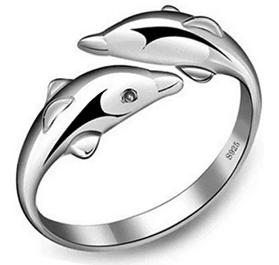 

2021 New Dolphin Style Women Silver Rings Hug Hands Adjustable Ring