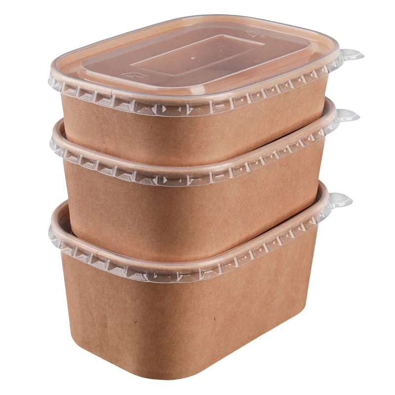 

100% biodegradable Eco-friendly Disposable Kraft Paper Bowl Packaging Cup Take Away Salad Bowl with Lid, Brown,white