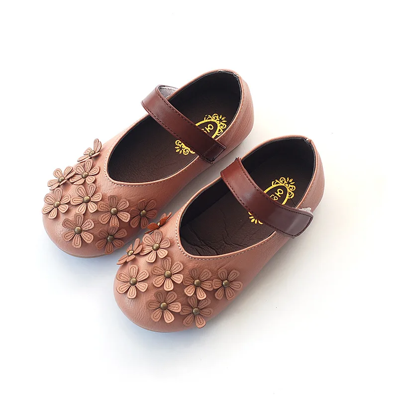 

2021 Girls' Leather Shoes New Korean Fashion Flowers 1-6-year-old Princess Baby Shoes Soft sole shoes