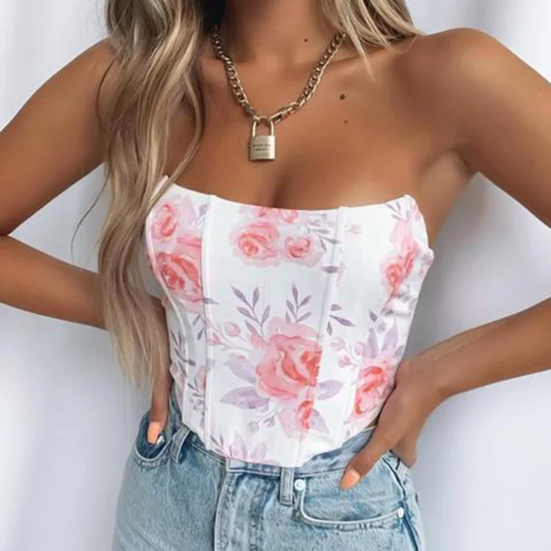 

FS3886A 2021 summer lady clothing Sexy Women Backless Flower Fish Bone Tube Top