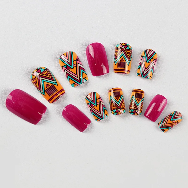 

Decorative artificial nail skills creative nail design pattern design fuchsia fake nails unique and fashion, Black