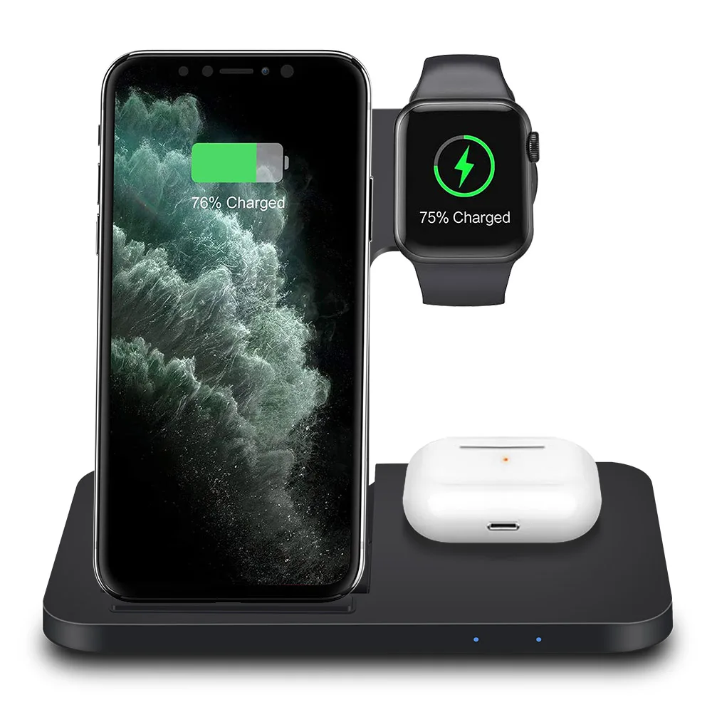 

15W 3 in 1 Qi Wireless Charger for iPhone 12 11 Pro XS XR X 8 Fast Charging Dock Station For Apple Watch 6 5 4 3 2 AirPods Pro