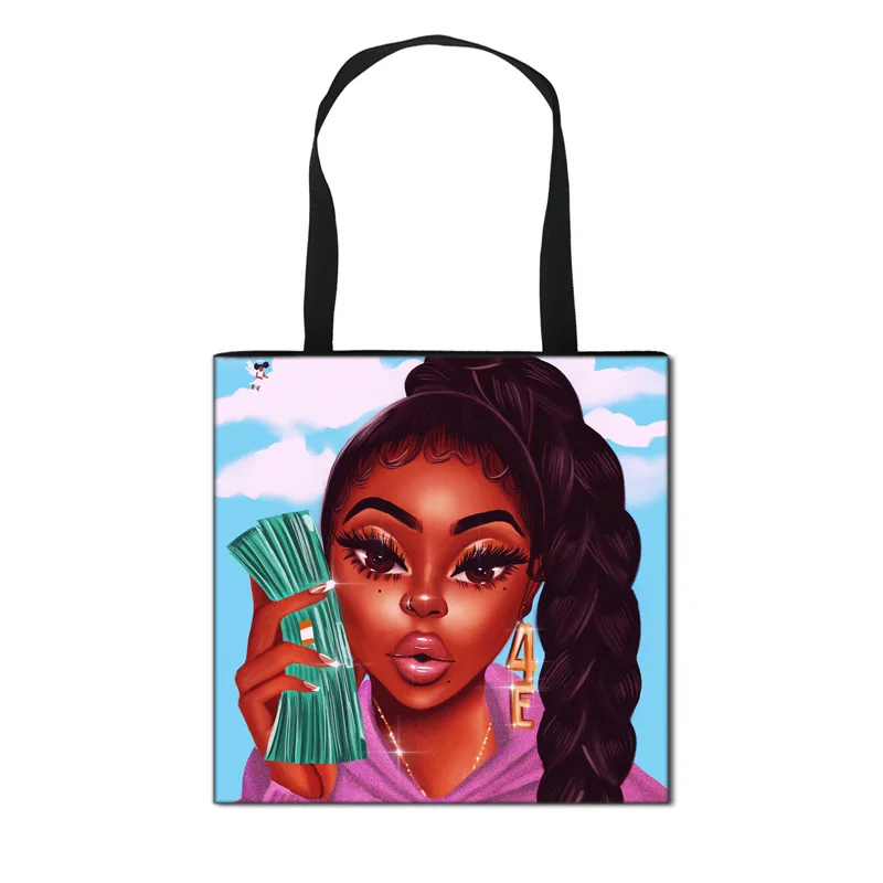 

African American Women Black Art Girls Sac Femme Reusable Shopping Bags Women Handbags Tote, As pictures or customized