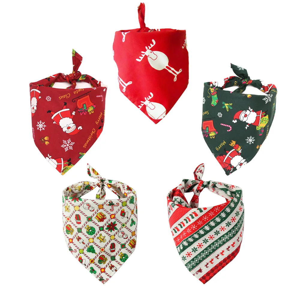 

Hot Sale Amazon Christmas Pet Dog Bibs Cotton Scarves Santa Claus Pet Bandana Wholesale, 7 colors