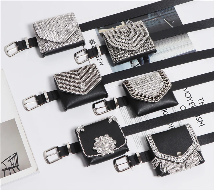 

Amazon hot sale mini belt bag with shiny rhinestones and removable belt