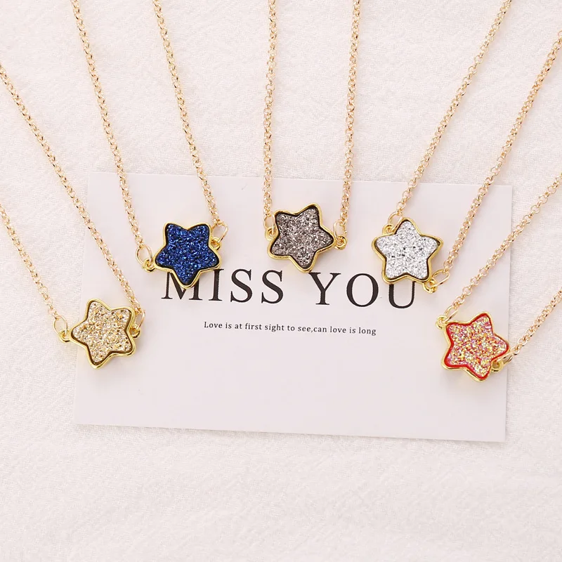 

Resin Star Druzy Drusy Pendant Necklace Fashion Resin Charm Necklace for women party gift inspired jewelry