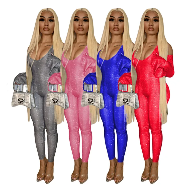 

Hot Popular Ladies Rompers Long Sleeve Sequin Yoga Clothing Bodycon One Piece Spring Women Jumpsuit