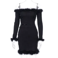 

B51638A Winter new design hot style lady fashion fur patchwork two-piece skirt set