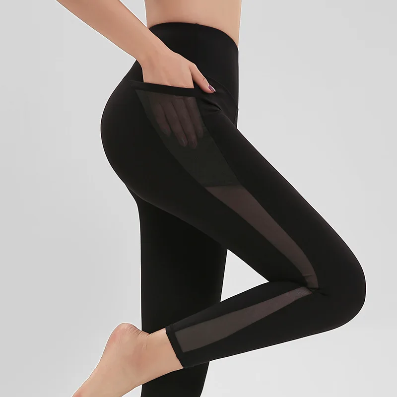 

2021 New Mesh Nude Yoga Pants Women's High Waist Hip-lifting Running Tight Elastic Feet Sports Fitness Trousers, 4 colors