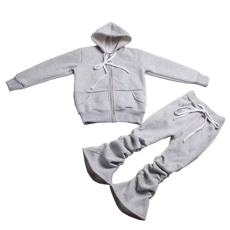 

Fall Fashion Clothes 2020 Long Sleeve Sweat Suits Hoodie Ruffle Outfit 2 Piece Set kids Stacked Joggers Pants Sets