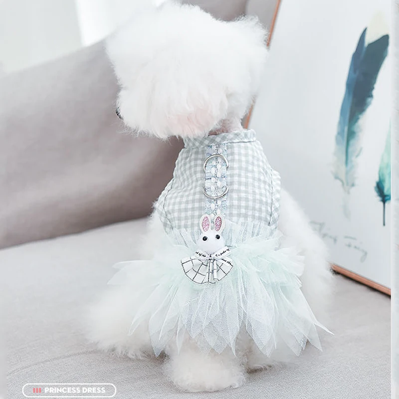 

2021 Summer Dog Skirt Breathable Thin Teddy Dog Clothes Princess Dress Pet Summer Puppy With Leash