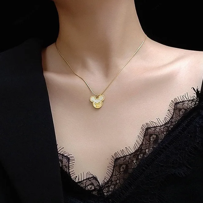 

AFXSION Hot 2020 Elegant Dainty Jewelry Fashion French Designer 18K gold Mickey shell Necklace Stainless Steel Necklace girl