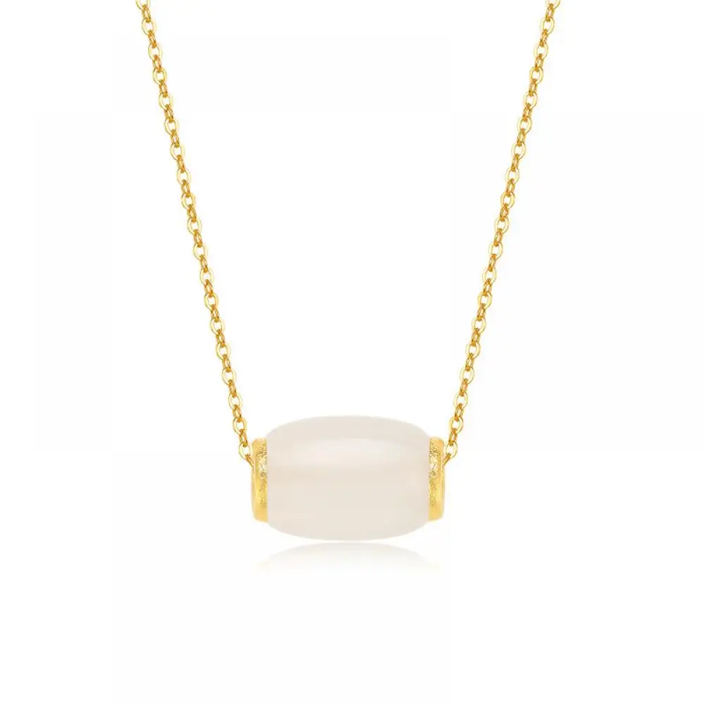 

Dropshipping Gold Plated Lucky Bead Chalcedony Pendant Necklace Exhibition Gift 14K Gold Filled Color Jewelry for Woman