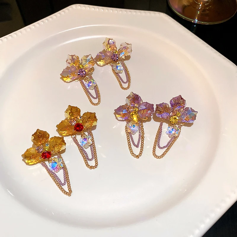 

fashion drop chain large flower earrings