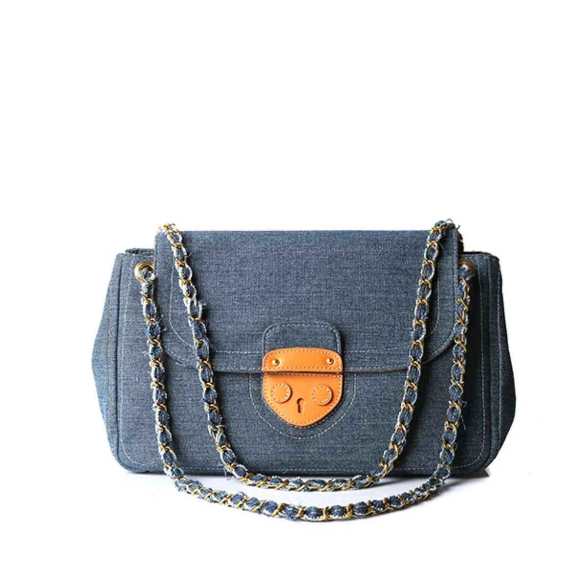 

Wholesale and custom treandy big denim bag fashion chains shoulder purses for ladies luxury women's crossbody bag
