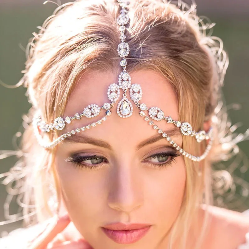 

Rhinestone Drop Headpiece Bridal Ballet Hair Accessories Luxury Frontlet Diamond Pendant Princess Headband Charming Girls' Tiara, Gold, silver