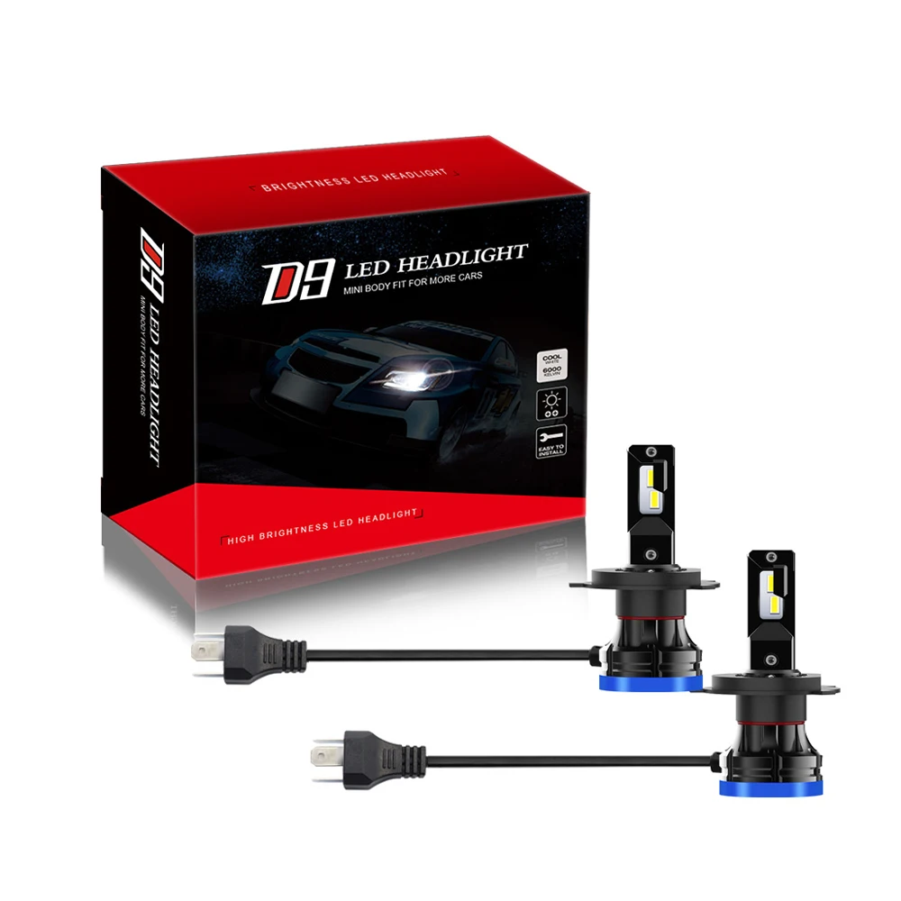 New Fan Cooling H4 Led Headlight D9 12000 Lumen Mini Thin Light Bulbs